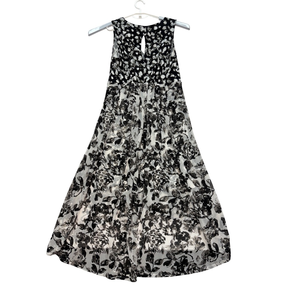 Simply Vera Vera Wang High Low Dress Womens L Black White Floral Chiffon V-Neck - Picture 3 of 9